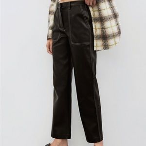 Aritzia Vegan Leather Straight Trousers - B&W Stitch